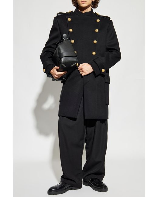 Balmain Black Double-Breasted Coat for men