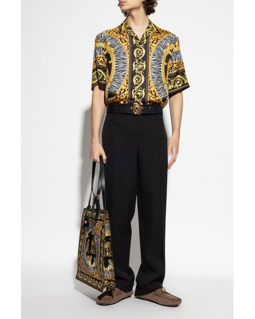 Versace Black Wool Crease Trousers for men
