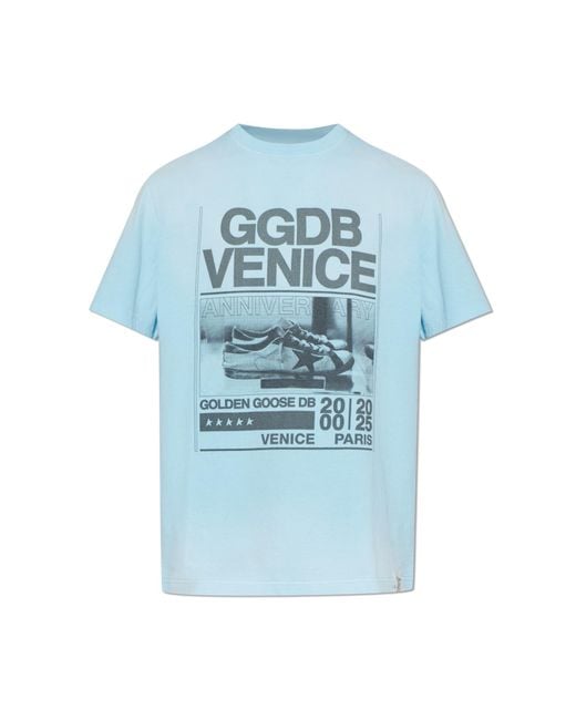 Golden Goose Deluxe Brand Blue T-Shirt With Print for men