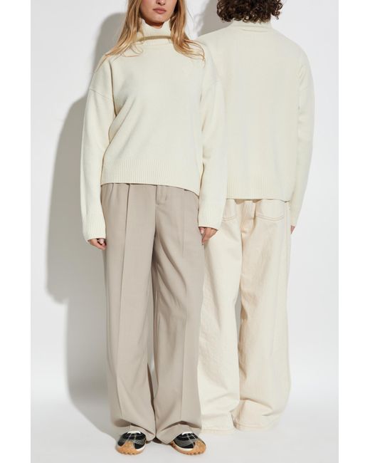 AMI White Wool Turtleneck With Logo