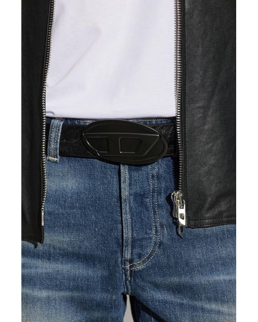 DIESEL Black Leather Belt "B-1Dr 2.0" for men