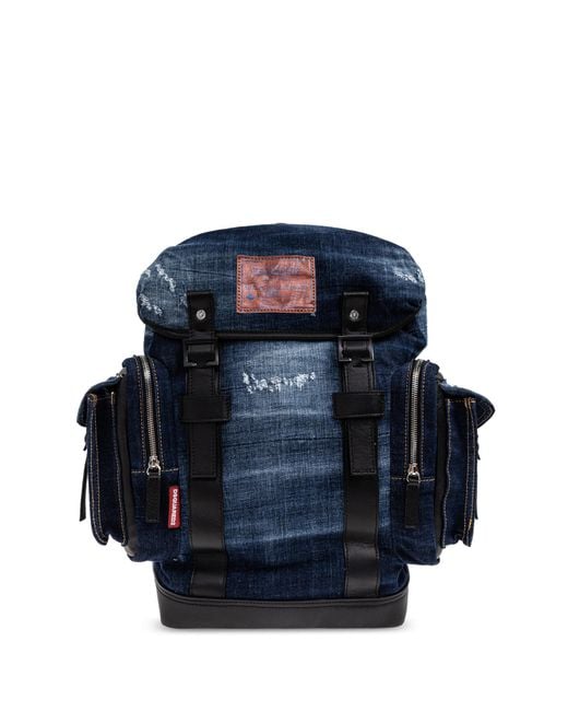 DSquared² Blue Denim Backpack With Logo for men