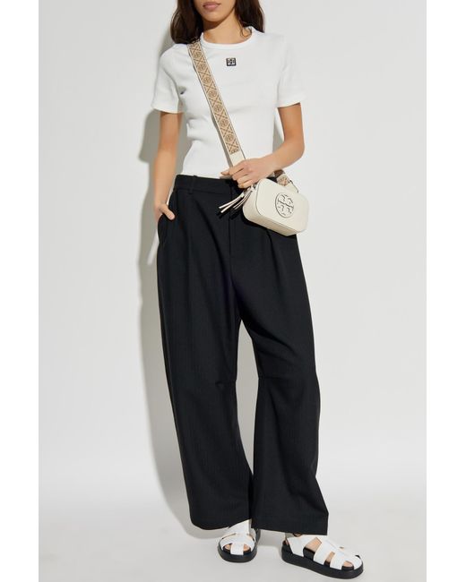 Tory Burch White Ribbed Top With Logo Patch