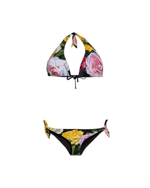 Dolce & Gabbana Multicolor Two-Piece Swimsuit With Floral Motif