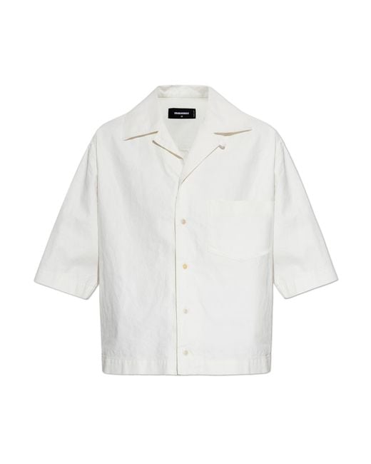 DSquared² White Linen Short-Sleeve Shirt