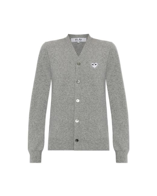 COMME DES GARÇONS PLAY Gray Wool Cardigan With Logo Patch
