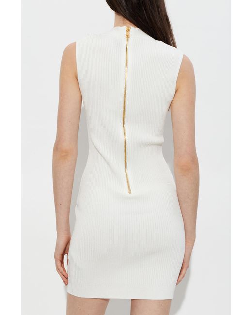 Balmain White Ribbed Dress