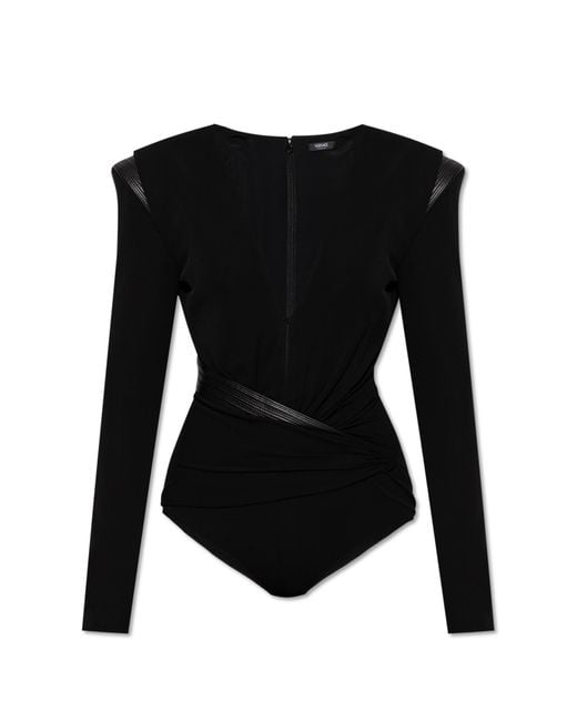 Versace Black Bodysuit With Leather Inserts