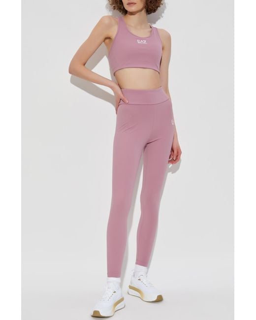 EA7 Women's Pink Training Leggings With Printed Logo