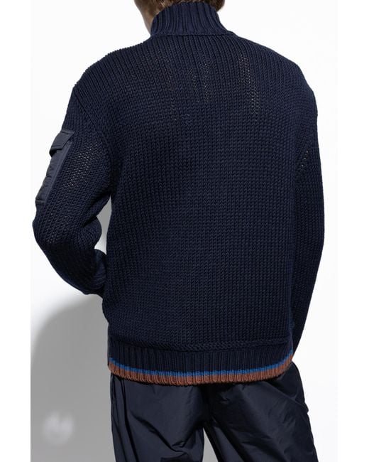 Moncler Blue Cardigan With Quilted Front for men