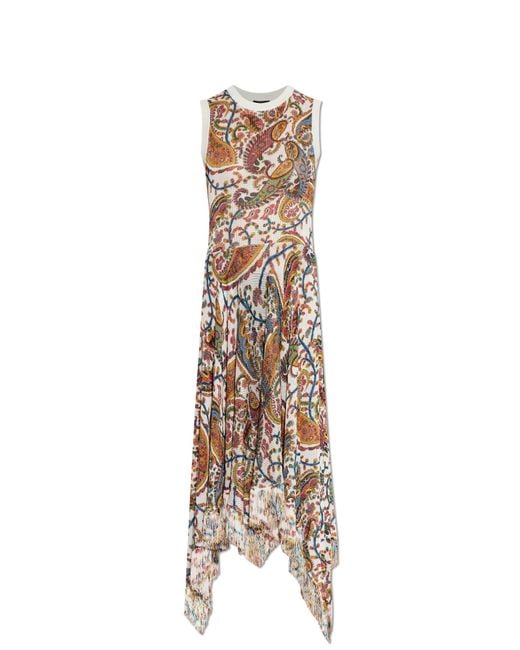 Etro Natural Patterned Dress With Raw-Edge Finish