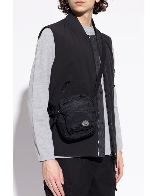 Stone Island Black Shoulder Bag With Logo Patch for men