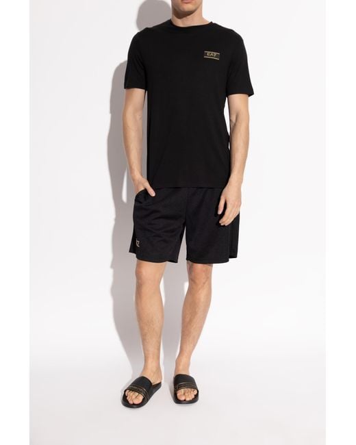 EA7 Black Rubber Flip-Flops With Logo for men
