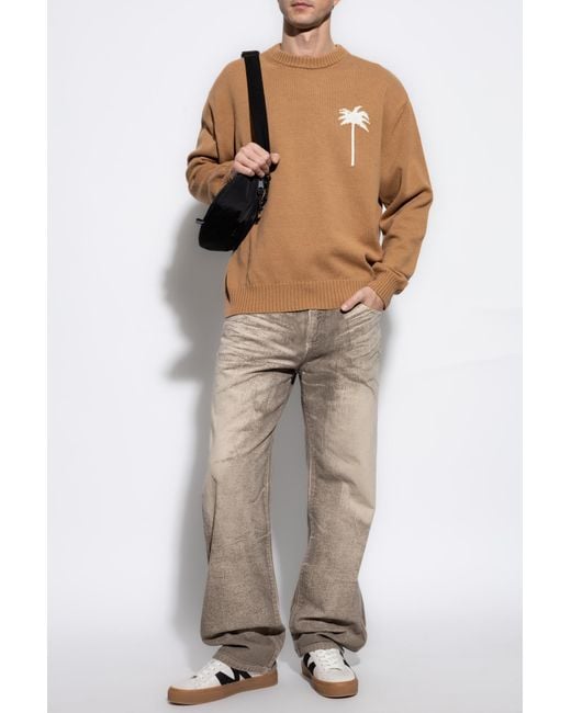 Palm Angels Orange Sweater With Palm Pattern for men