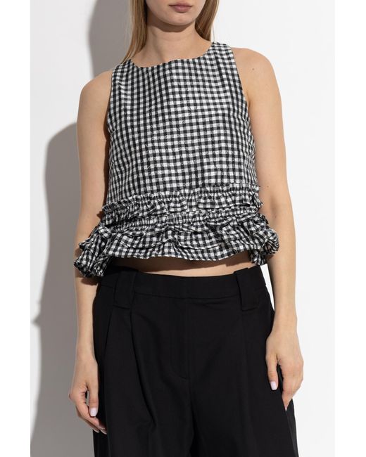 Ganni Black Top With Ruffles