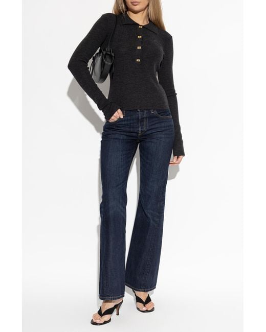 Ganni Black Wool Long-Sleeve Polo