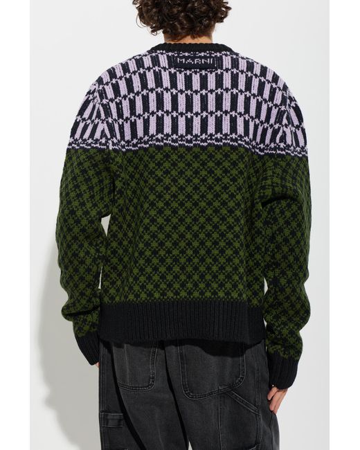 Marni Black Wool Sweater With Pattern for men