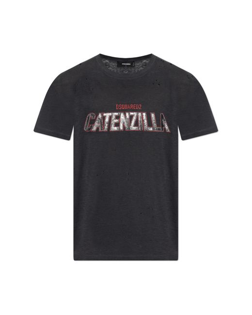 DSquared² Black T-Shirt With Print for men