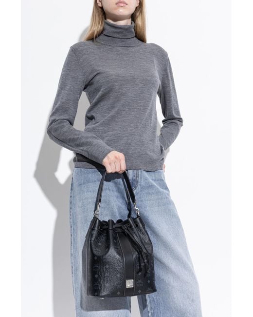 MCM Blue 'Dessau' Bag With Monogram