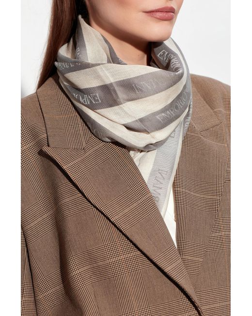 Emporio Armani Natural Scarf With A Striped Pattern
