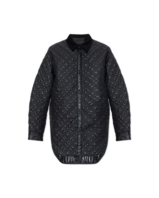 Moncler Blue Quilted Jacket With Corduroy Collar