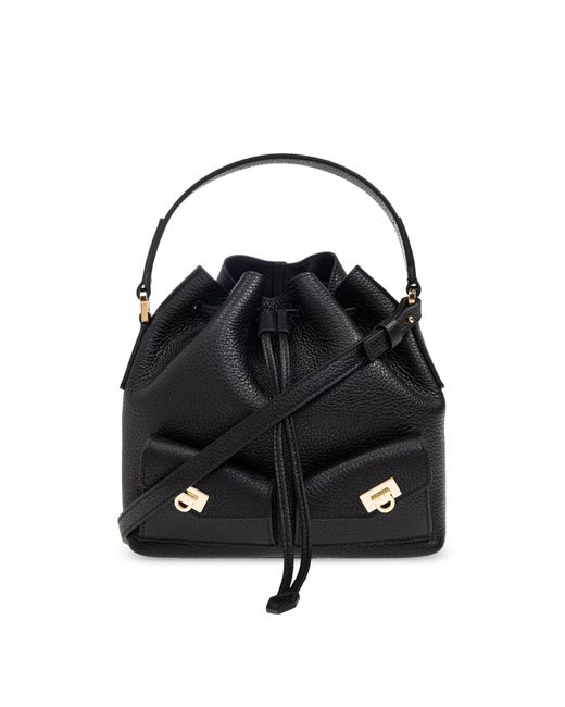 Ferragamo Black Leather Bucket Shoulder Bag