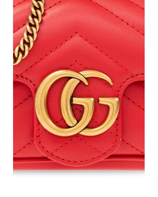Gucci Red Quilted Calfskin Leather GG Marmont Super Mini Crossbody Bag