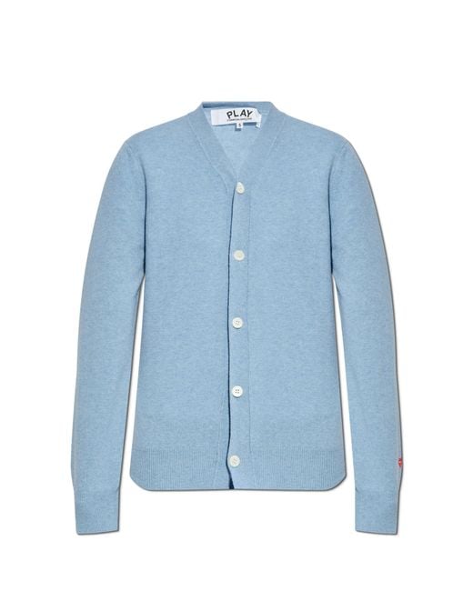 COMME DES GARÇONS PLAY Blue Cardigan With Logo Patch