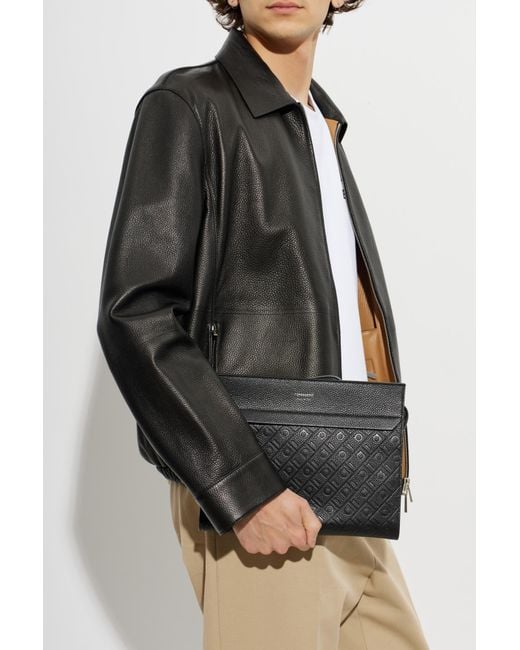 Ferragamo Black Wristlet Pouch With Strap for men