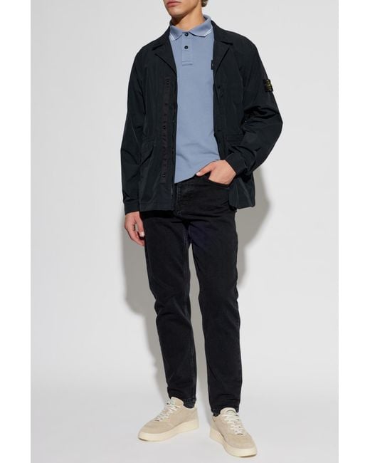 Stone Island Blue Lightweight Jacket With Logo Patch for men