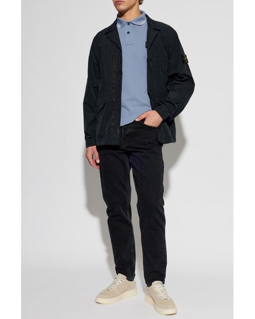 Stone Island Blue Polo With Logo Patch for men