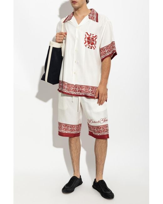 Dolce & Gabbana White Silk Shirt With "Majolica" Print for men