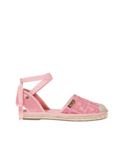 Fendi Pink Roma Lace-up Canvas Espadrille Sandals