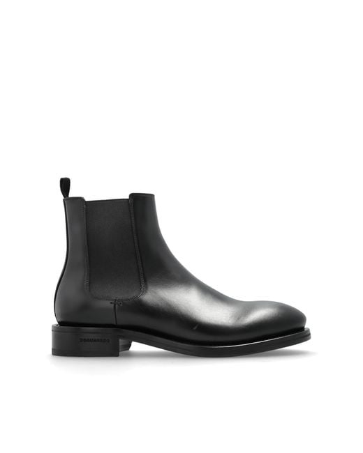 DSquared² Black Leather Ankle Boots for men