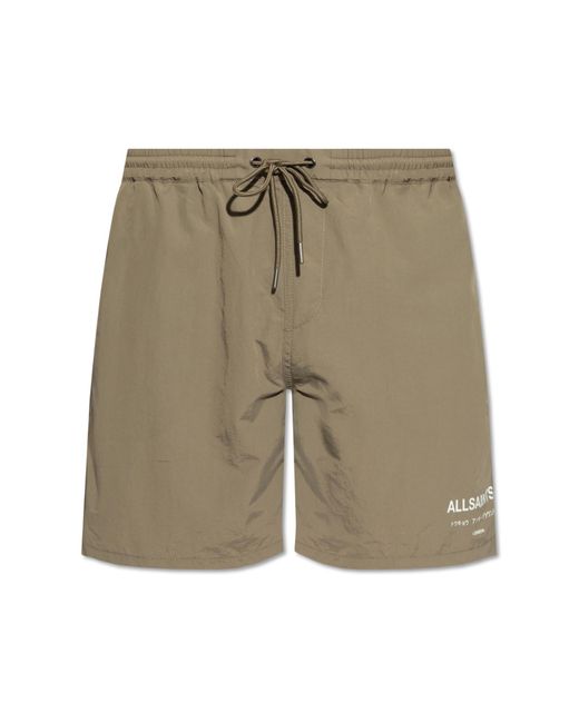 AllSaints Green ‘Underground’ Swim Shorts for men