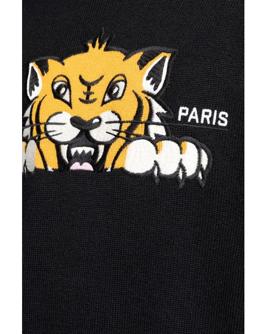 KENZO Black Sweater With A Colorfully Embroidered Logo for men