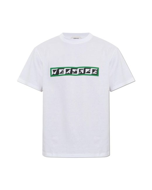 Versace White Cotton T-Shirt With Print for men