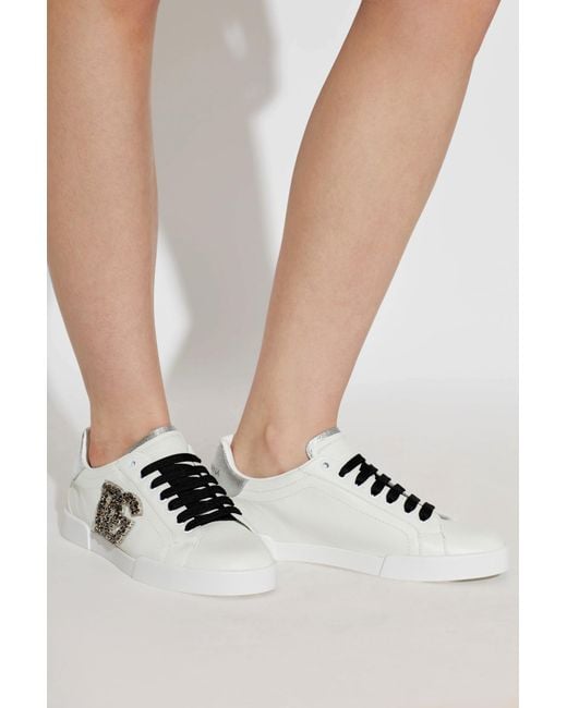 Dolce & Gabbana White Leather Sports Shoes With Logo