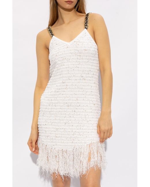 Balmain White Fringed Dress,
