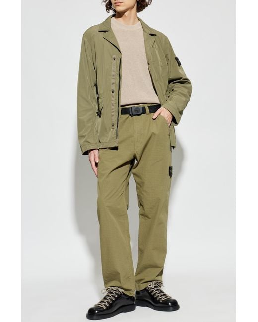 Stone Island Green Cotton Trousers With Tapered Legs for men