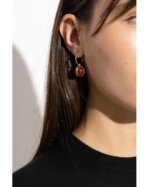 Jil Sander Metallic Brass Earrings With Stone