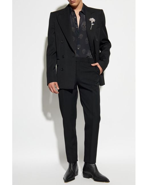 Alexander McQueen Black Wool Pleated Trousers for men