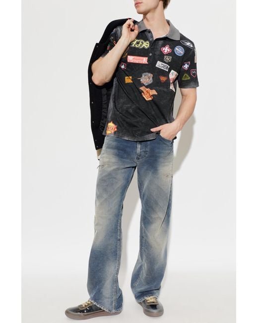 DIESEL Black Polo 'T-Rejust-Patches' for men