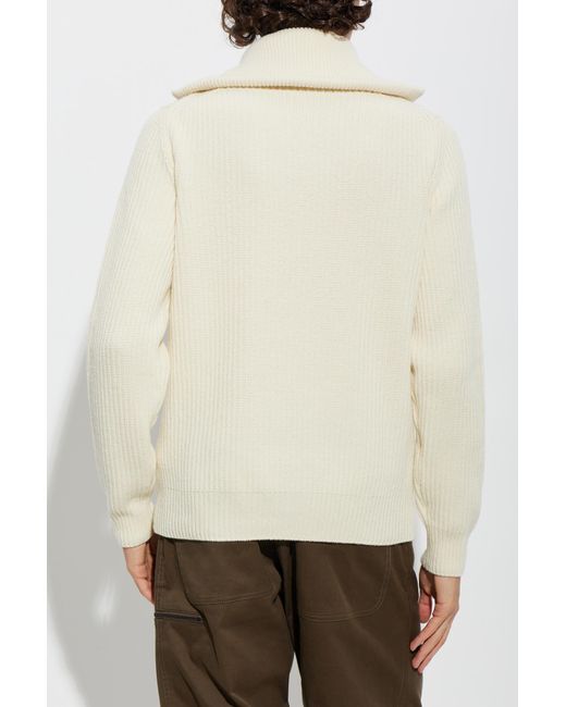 Moncler Natural Wool Turtleneck With Logo Patch for men