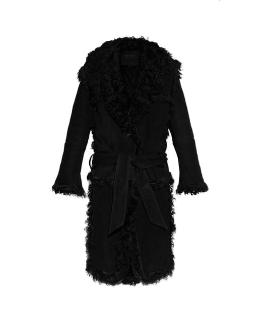 The Attico Black Shearling Coat Tied With A Belt