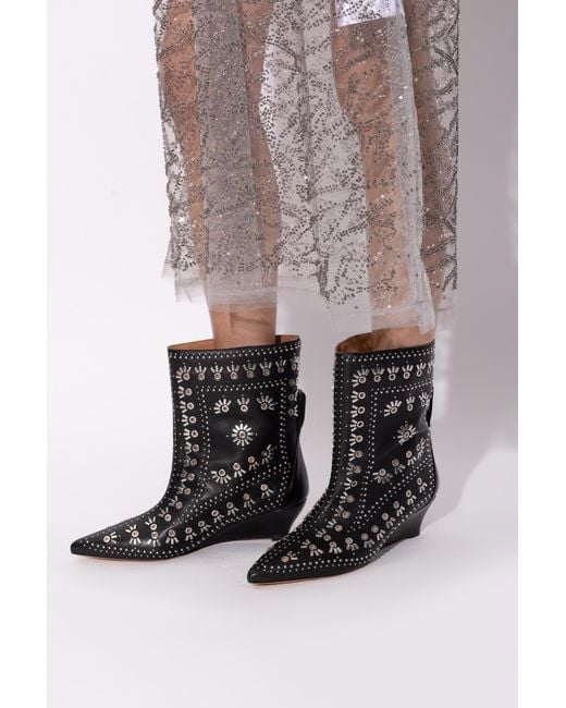 Odissi Black Wedge Ankle Boots With Studs