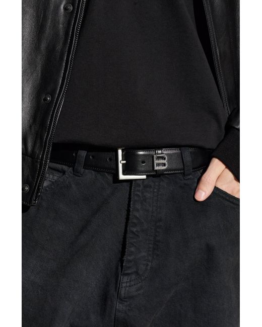 Balenciaga Black Leather Belt for men