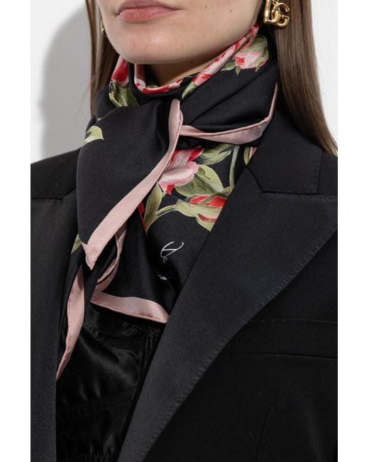 Dolce & Gabbana Black Silk Scarf With Floral Motif