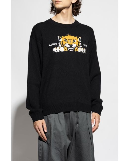 KENZO Black Sweater With A Colorfully Embroidered Logo for men