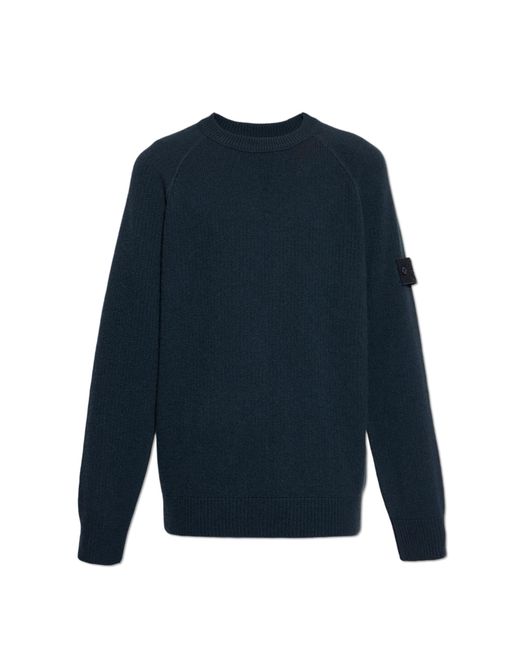 Stone Island Blue Down Jacket With Logo Patch for men